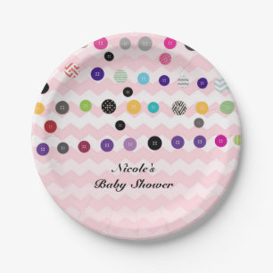 Cute As A Button Pink Baby Shower Party Paper Plate