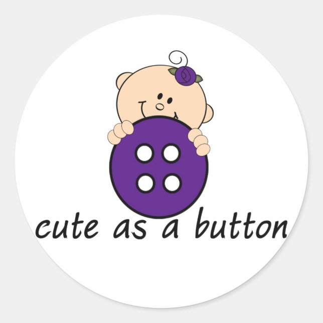 Cute as a Button PURPLE Classic Round Sticker (Front)