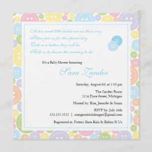 Cute as a Button Twin Boys Baby Shower Invitation