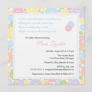 Cute as a Button Twins Baby Shower Invitation