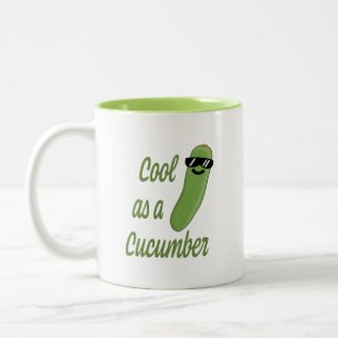 Cute as a Cucumber! Cute Cucumber Cartoon Two-Tone Coffee Mug