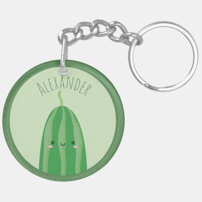 Cute As a Cucumber Funny Kawaii Cutecumber Name Key Ring (Back Left)