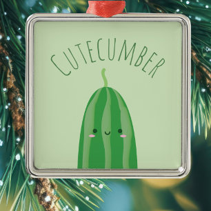 Cute As a Cucumber Funny Kawaii Cutecumber Name Metal Tree Decoration