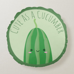 Cute As a Cucumber Funny Kawaii Cutecumber Round Cushion