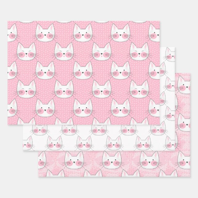 Cute as Can Be Japanese Kitty Cats Wrapping Paper Sheet (Set)