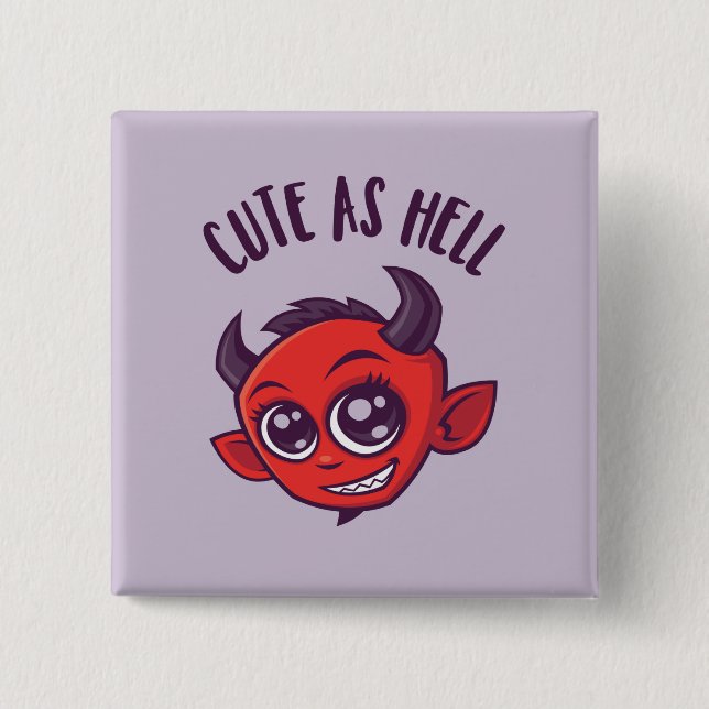Cute as Hell Devil with Dark Text 15 Cm Square Badge (Front)