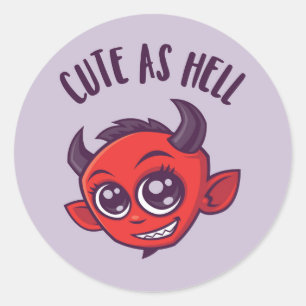 Cute as Hell Devil with Dark Text Classic Round Sticker