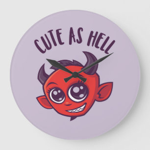 Cute as Hell Devil with Dark Text Large Clock