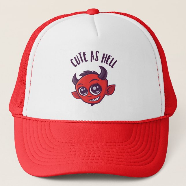 Cute as Hell Devil with Dark Text Trucker Hat (Front)