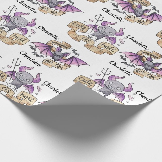 Cute As Hell Halloween Add Name Birthday Wrapping Paper (Corner)