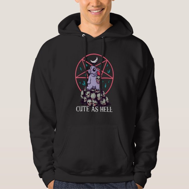 Cute As Hell Rabbit Hare Occult Skulls Goth Funny  Hoodie (Front)