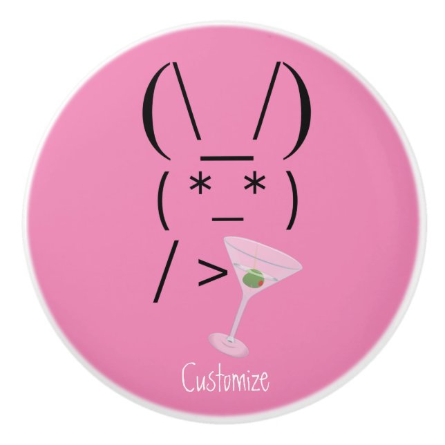 Cute Ascii bunny holding martini Thunder_Cove Ceramic Knob (Front)