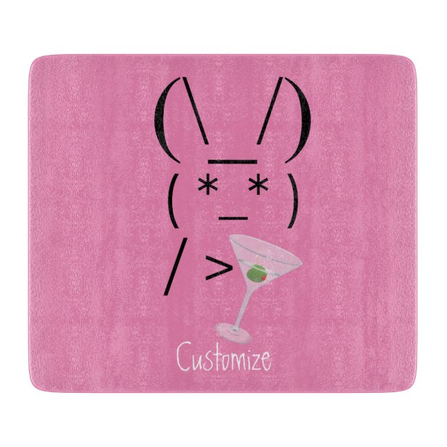 Cute Ascii bunny holding martini Thunder_Cove Cutting Board (Front)