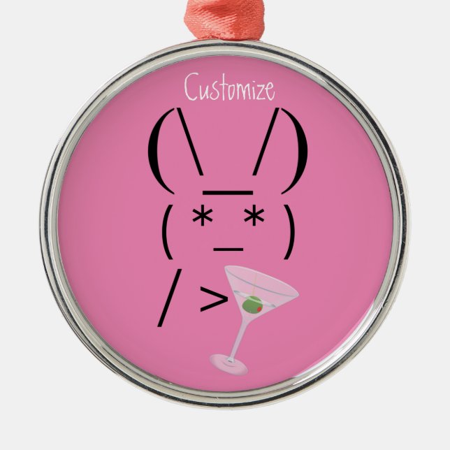 Cute Ascii bunny holding martini Thunder_Cove Metal Tree Decoration (Front)