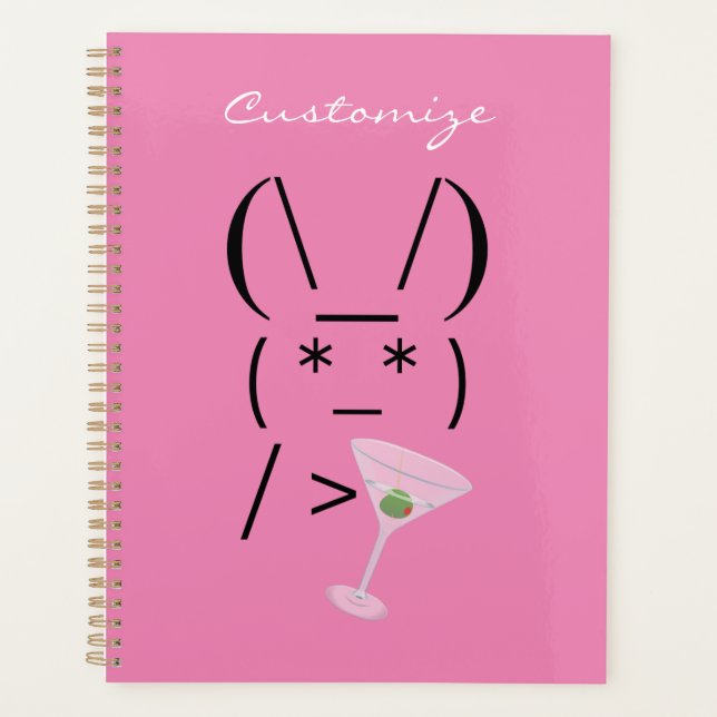 Cute Ascii bunny holding martini Thunder_Cove  Planner (Front)