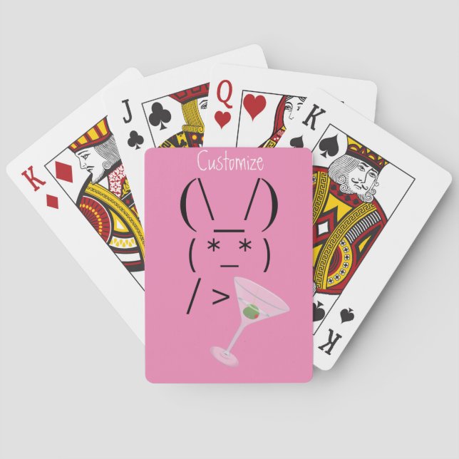 Cute Ascii bunny holding martini Thunder_Cove Playing Cards (Back)