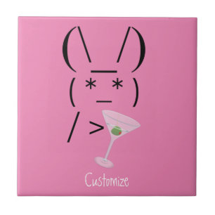 Cute Ascii bunny holding martini Thunder_Cove Tile