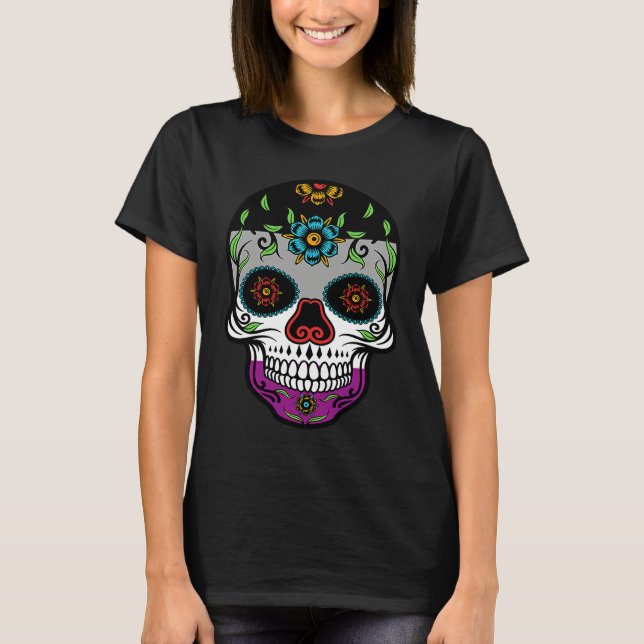 Cute asexual proud flag sugar skull T-Shirt (Front)