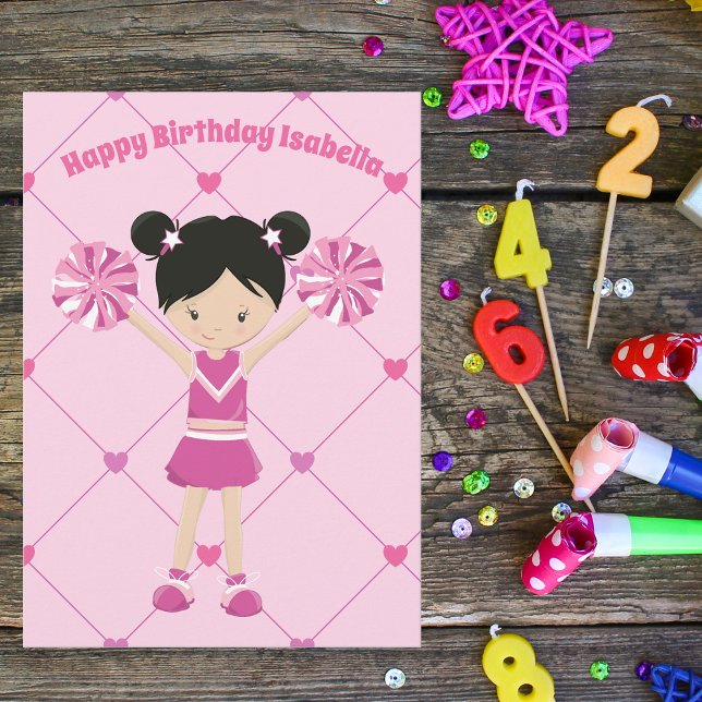 Cute Asian Cheerleader Custom Birthday Girl Card (Creator Uploaded)