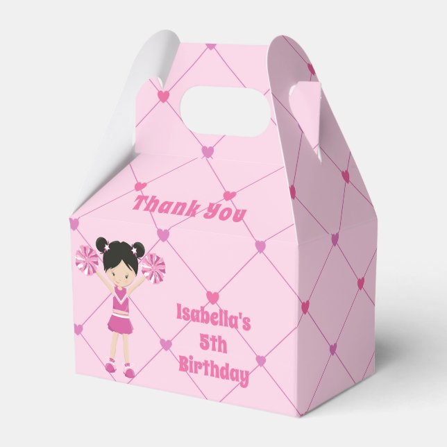 Cute Asian Cheerleader Girl Pink Birthday Party Favour Box (Front Side)