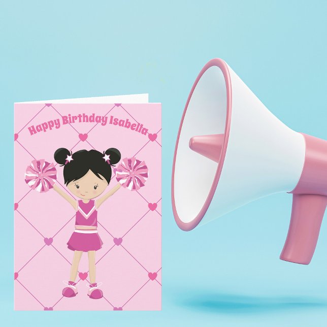 Cute Asian Cheerleader Personalised Birthday Girl Card (Creator Uploaded)