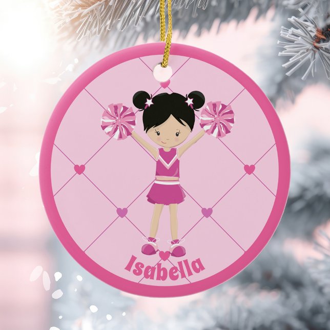 Cute Asian Cheerleader Pink Custom Christmas Ceramic Tree Decoration (Creator Uploaded)
