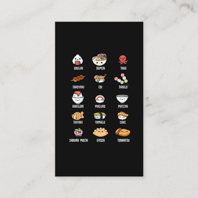Cute Asian Food Kawaii Sushi Rice Fish Ramen Lover Business Card (Front)