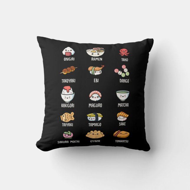 Cute Asian Food Kawaii Sushi Rice Fish Ramen Lover Cushion (Front)