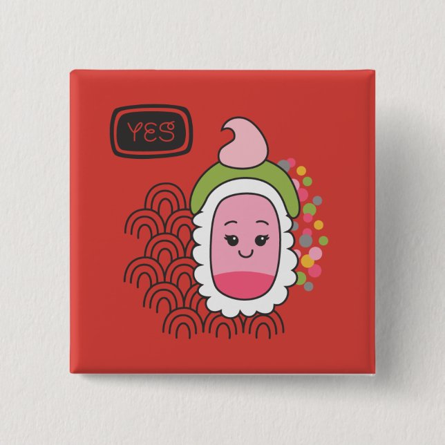 Cute Asian Kawaii Sushi 15 Cm Square Badge (Front)