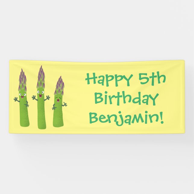 Cute asparagus singing vegetable trio cartoon banner (Horizontal)