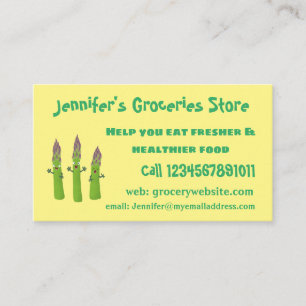 Cute asparagus singing vegetable trio cartoon business card