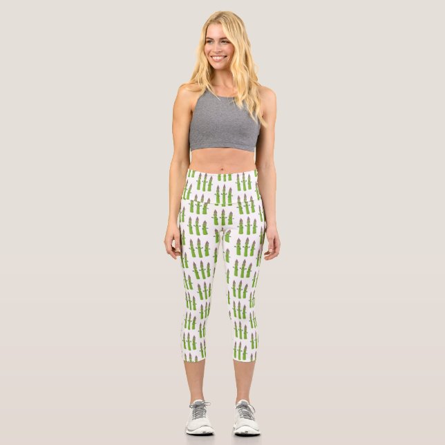 Cute asparagus singing vegetable trio cartoon capri leggings (Front)