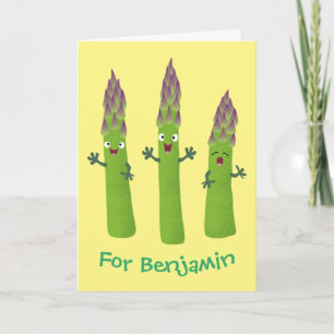 Cute asparagus singing vegetable trio cartoon card