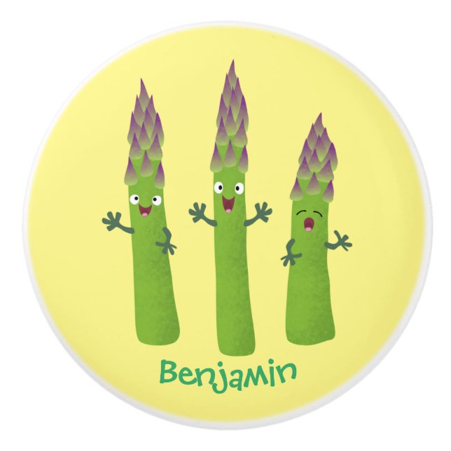 Cute asparagus singing vegetable trio cartoon ceramic knob (Front)