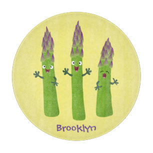 Cute asparagus singing vegetable trio cartoon cutting board