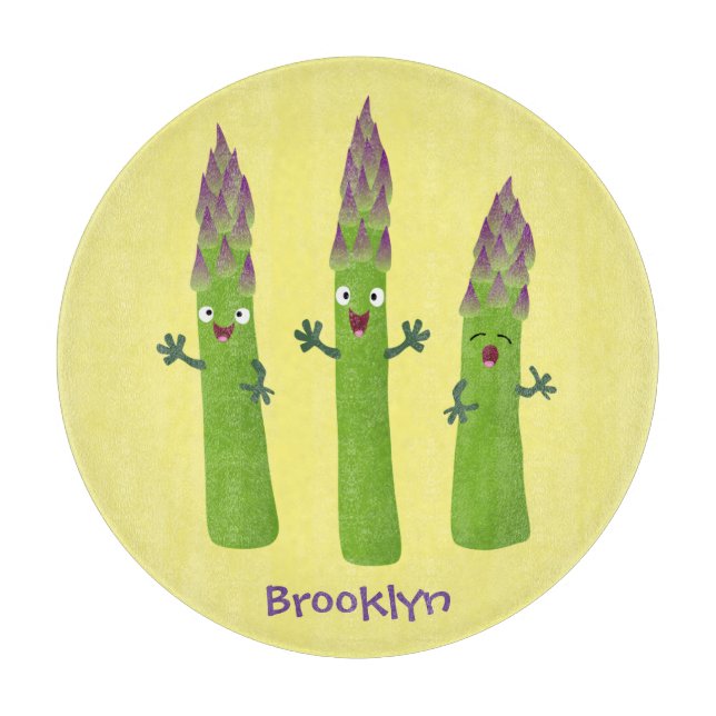 Cute asparagus singing vegetable trio cartoon cutting board (Front)
