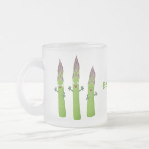 Cute asparagus singing vegetable trio cartoon frosted glass coffee mug