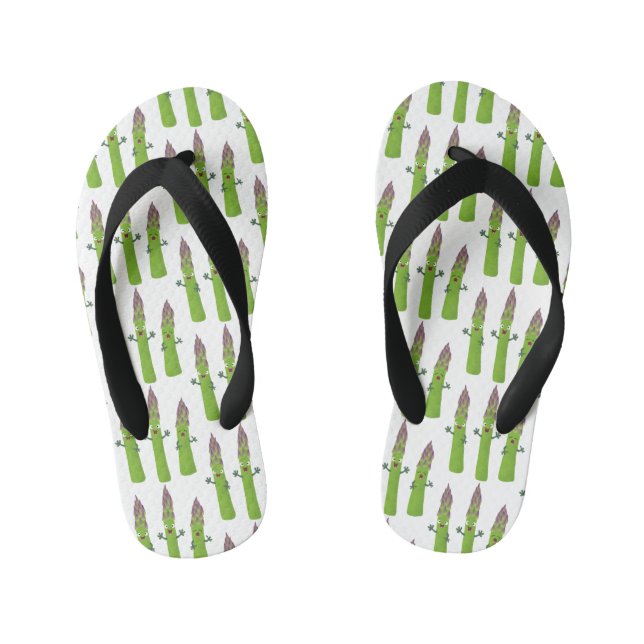 Cute asparagus singing vegetable trio cartoon kid's flip flops (Footbed)