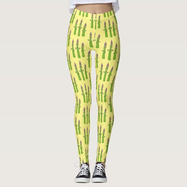 Cute asparagus singing vegetable trio cartoon leggings (Front)