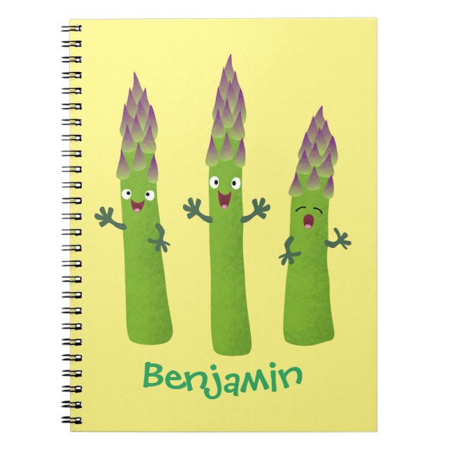 Cute asparagus singing vegetable trio cartoon notebook (Front)