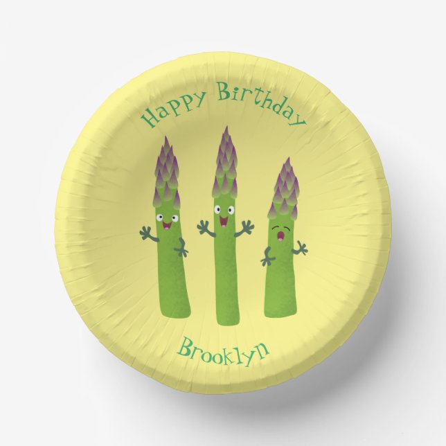 Cute asparagus singing vegetable trio cartoon paper plate (Front)