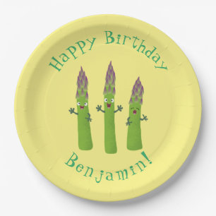 Cute asparagus singing vegetable trio cartoon paper plate