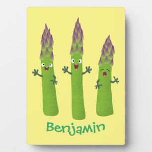 Cute asparagus singing vegetable trio cartoon plaque