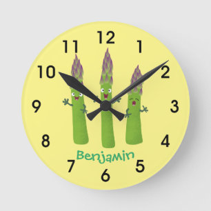 Cute asparagus singing vegetable trio cartoon round clock