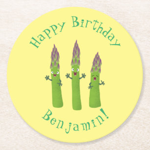 Cute asparagus singing vegetable trio cartoon round paper coaster