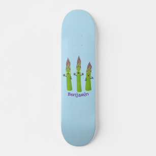 Cute asparagus singing vegetable trio cartoon skateboard