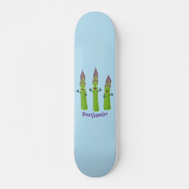 Cute asparagus singing vegetable trio cartoon skateboard (Front)