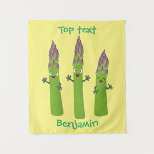 Cute asparagus singing vegetable trio cartoon  tapestry