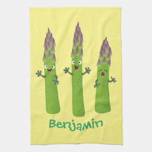 Cute asparagus singing vegetable trio cartoon tea towel