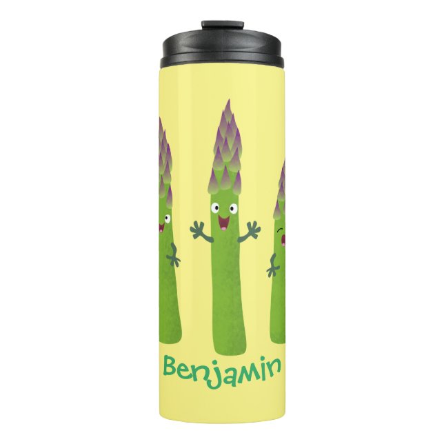 Cute asparagus singing vegetable trio cartoon thermal tumbler (Front)